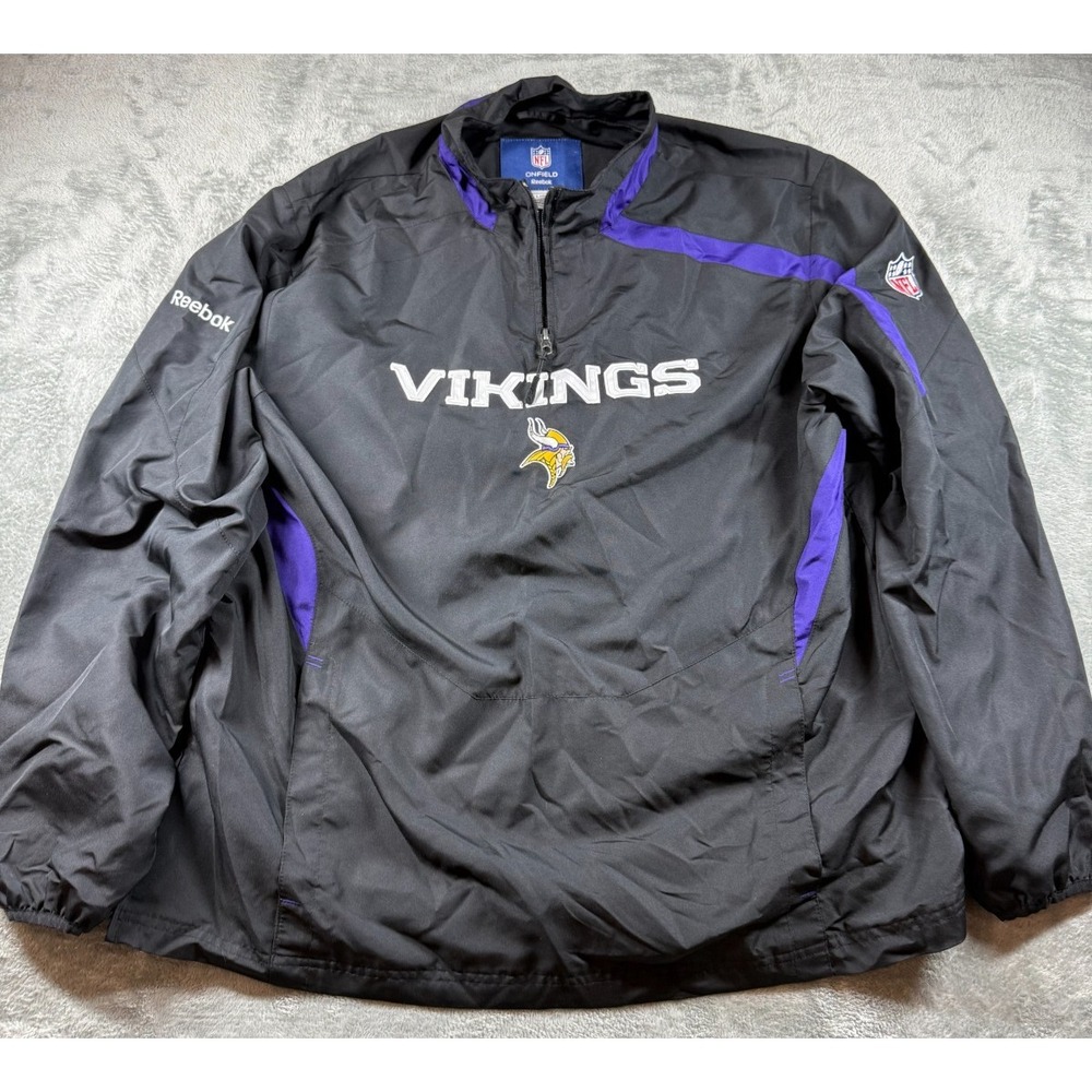Reebok NFL On Field Minnesota Vikings Pullover Jacket L Black Purple Quarter Zip